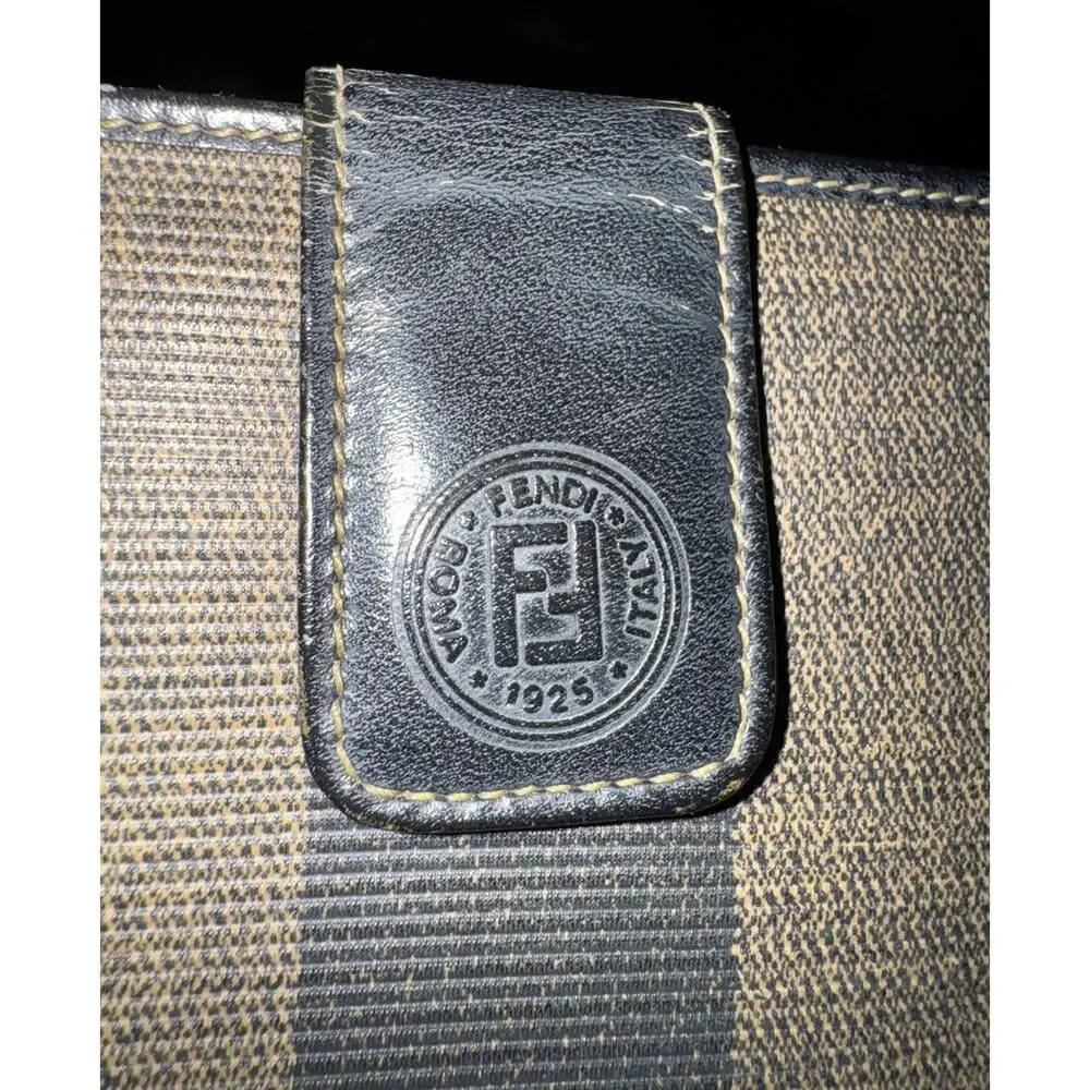 Vintage FENDI Pequin Striped Wallet Black Leather Bi-fold 1980s SAS Authentic